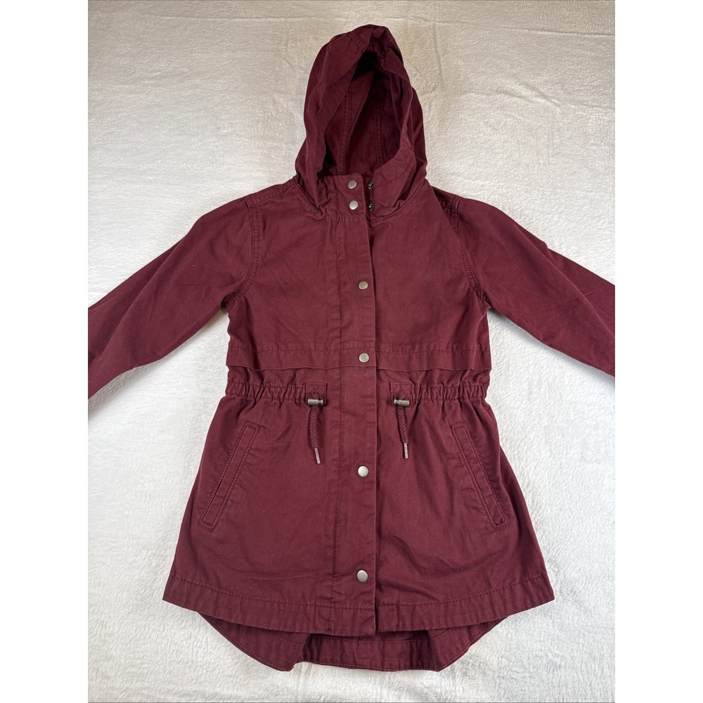 Old Navy Hooded Scout Jacket Full Zip Snap Buttons Pockets Maroon Girls M (8)